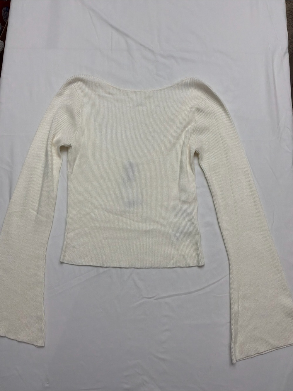 Divided Off-Shoulder Cream Ribbed Knit Sweater